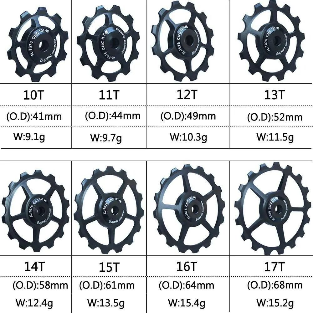 10T 11T 12T 13T 14T 15T 16T 17T MTB Road Bike Rear Derailleur Pulley Roller Ceramic Bearing Guide Jockey Wheel