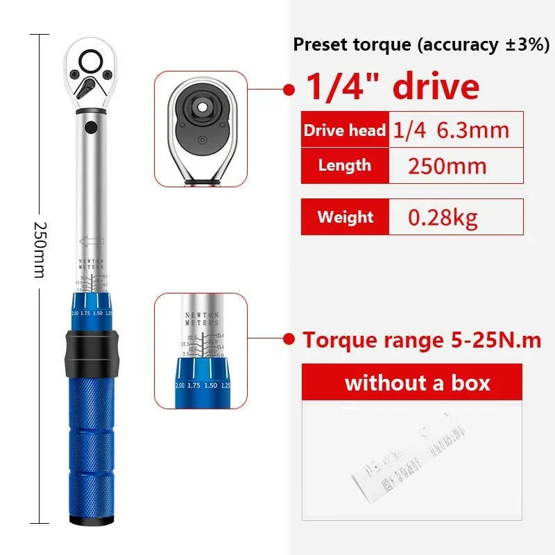 1/4'' Drive 2-24N.m Precise Double Scale Torque Wrench Set MTB Bike Socket Spanner Bicycle Motorcycle Ratchet Repair Toolbox Kit