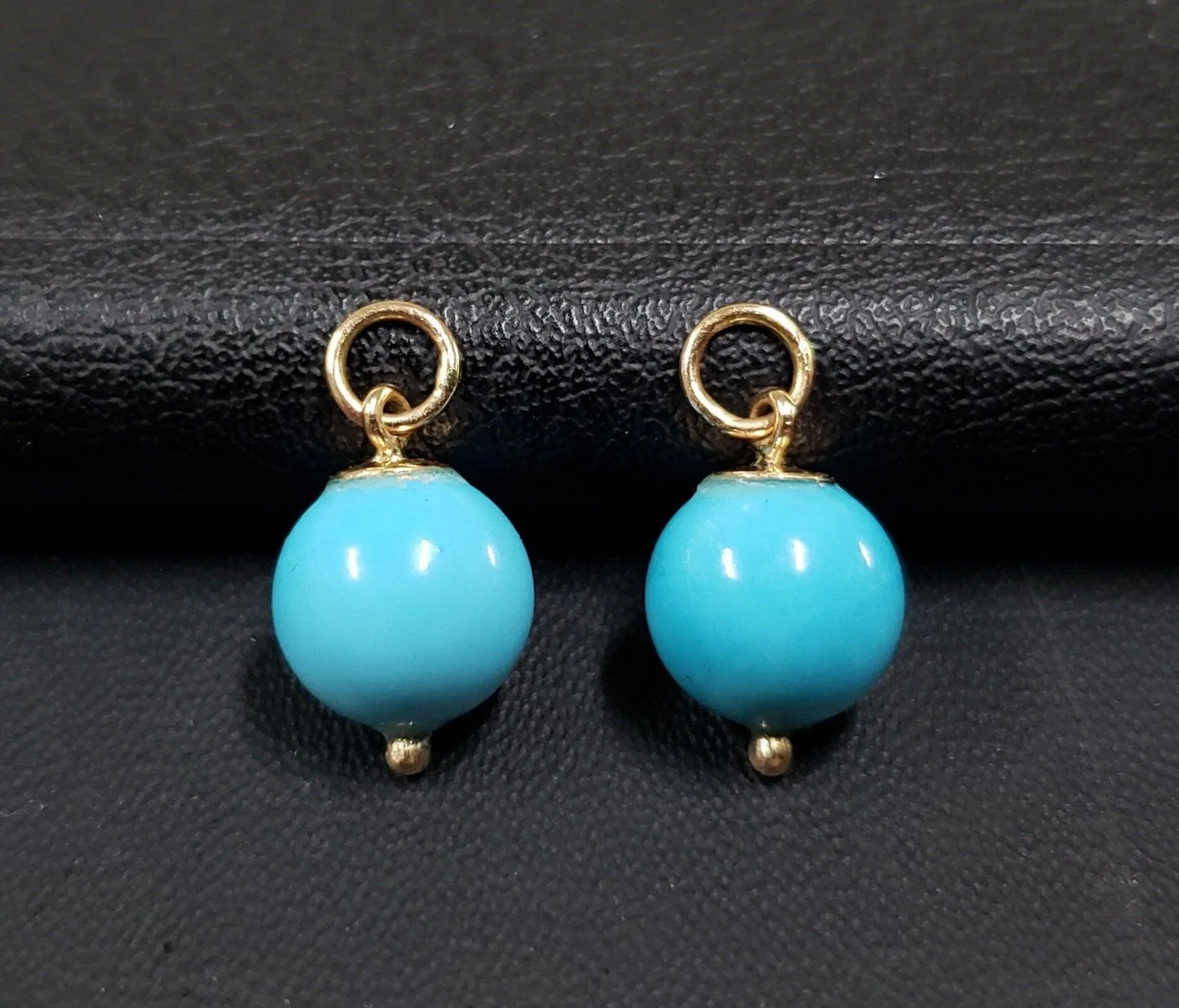 14k Gold Arizona Turquoise Ball Pendants Drilled Sold as pair (2 pcs)