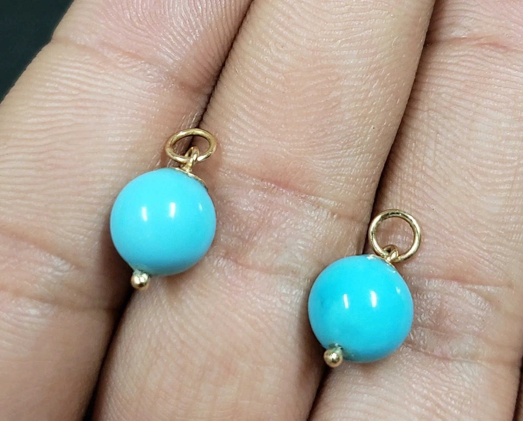 14k Gold Arizona Turquoise Ball Pendants Drilled Sold as pair (2 pcs)