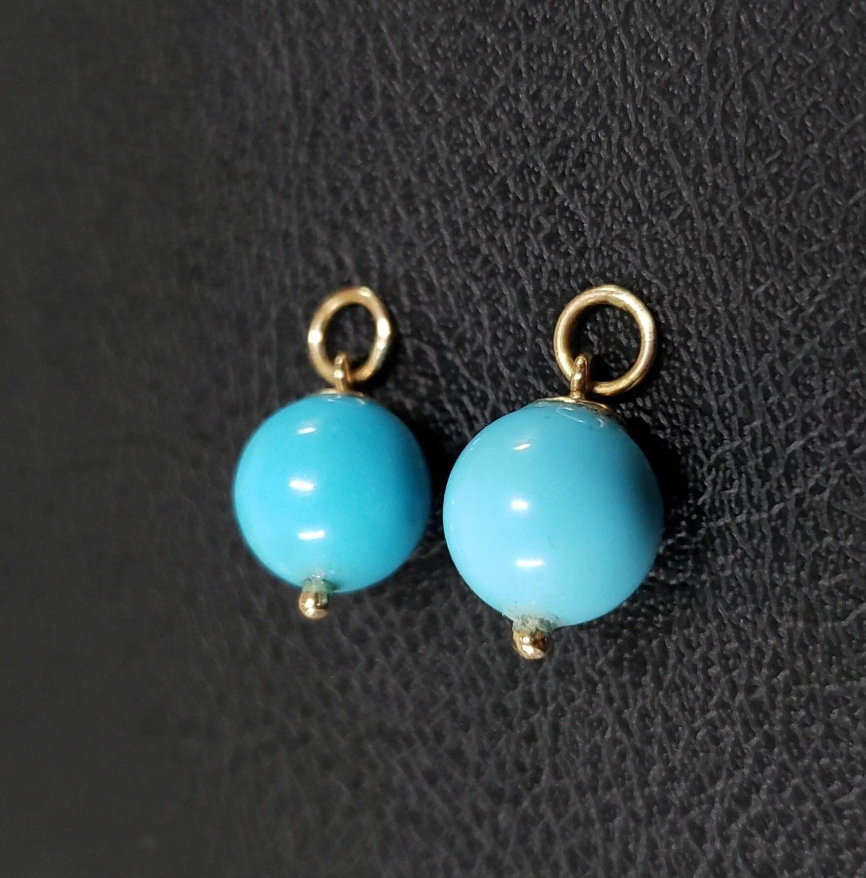 14k Gold Arizona Turquoise Ball Pendants Drilled Sold as pair (2 pcs)