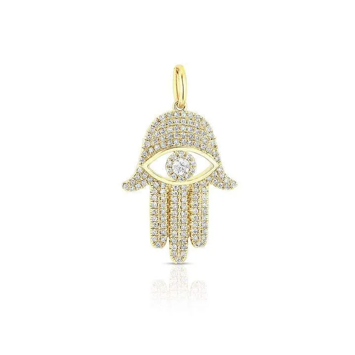 14K Rose Diamond Evil Eye X-Large Hamsa Pendant