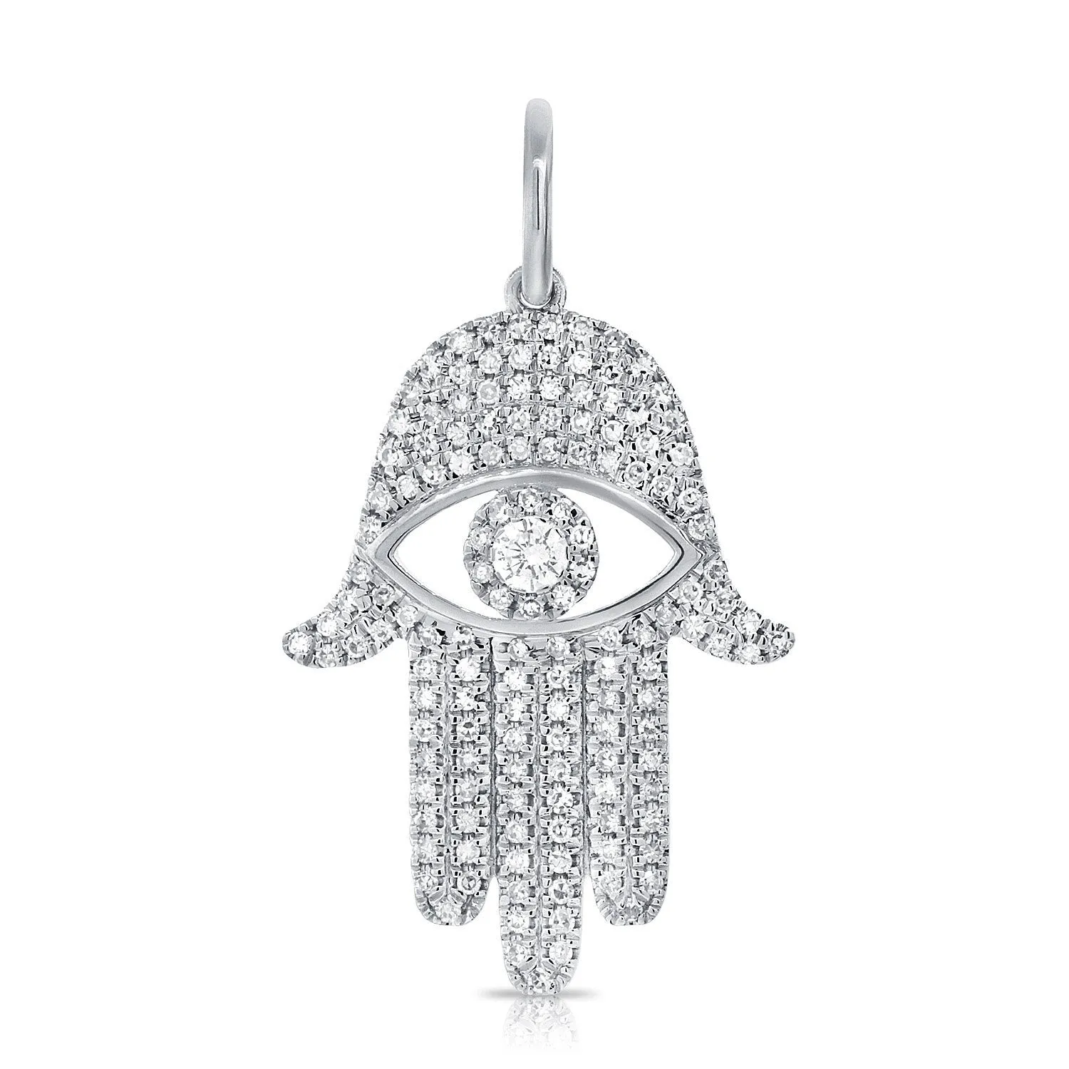 14K Rose Diamond Evil Eye X-Large Hamsa Pendant