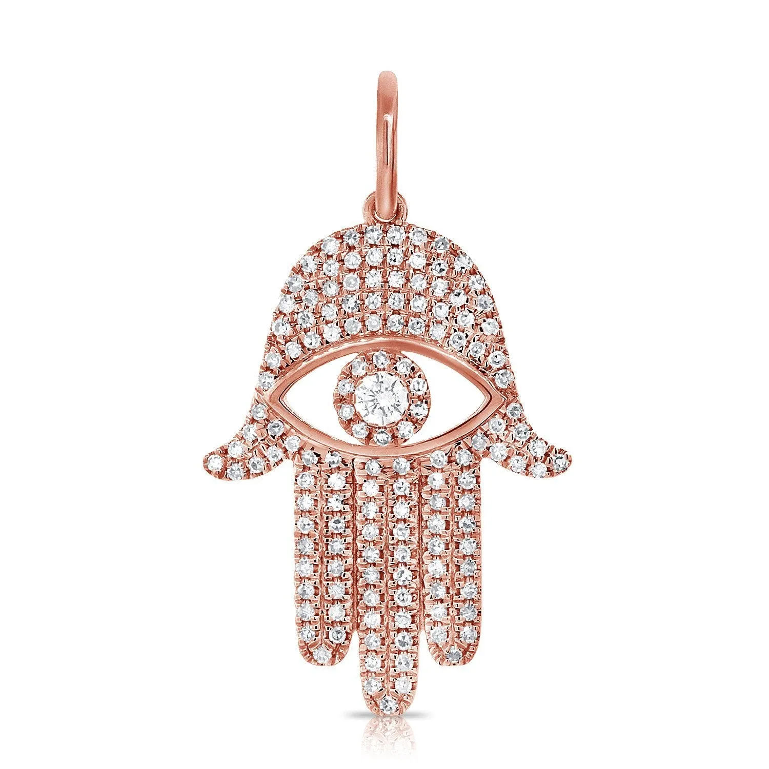 14K Rose Diamond Evil Eye X-Large Hamsa Pendant