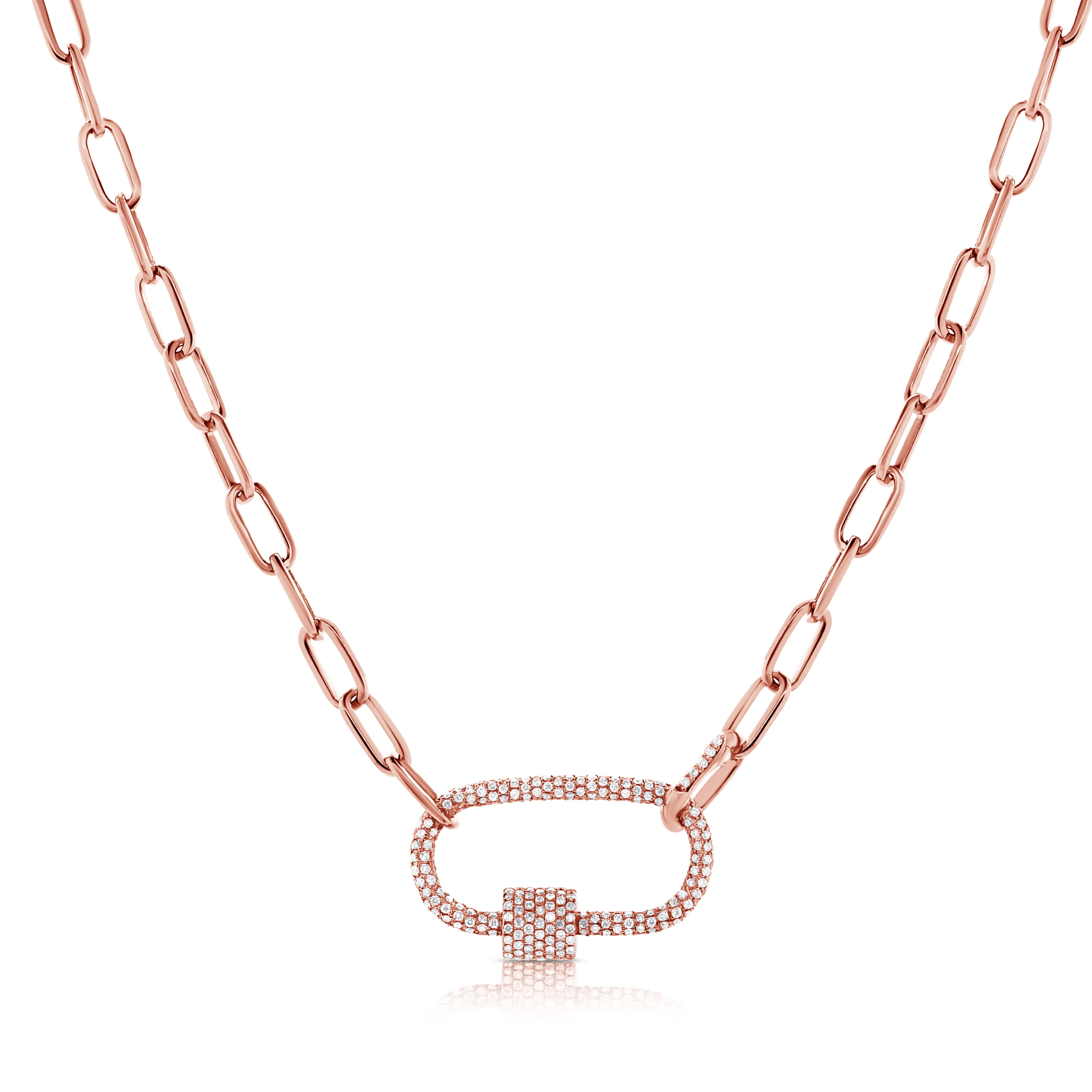 14K Rose Gold Full Diamond Pave link Necklace