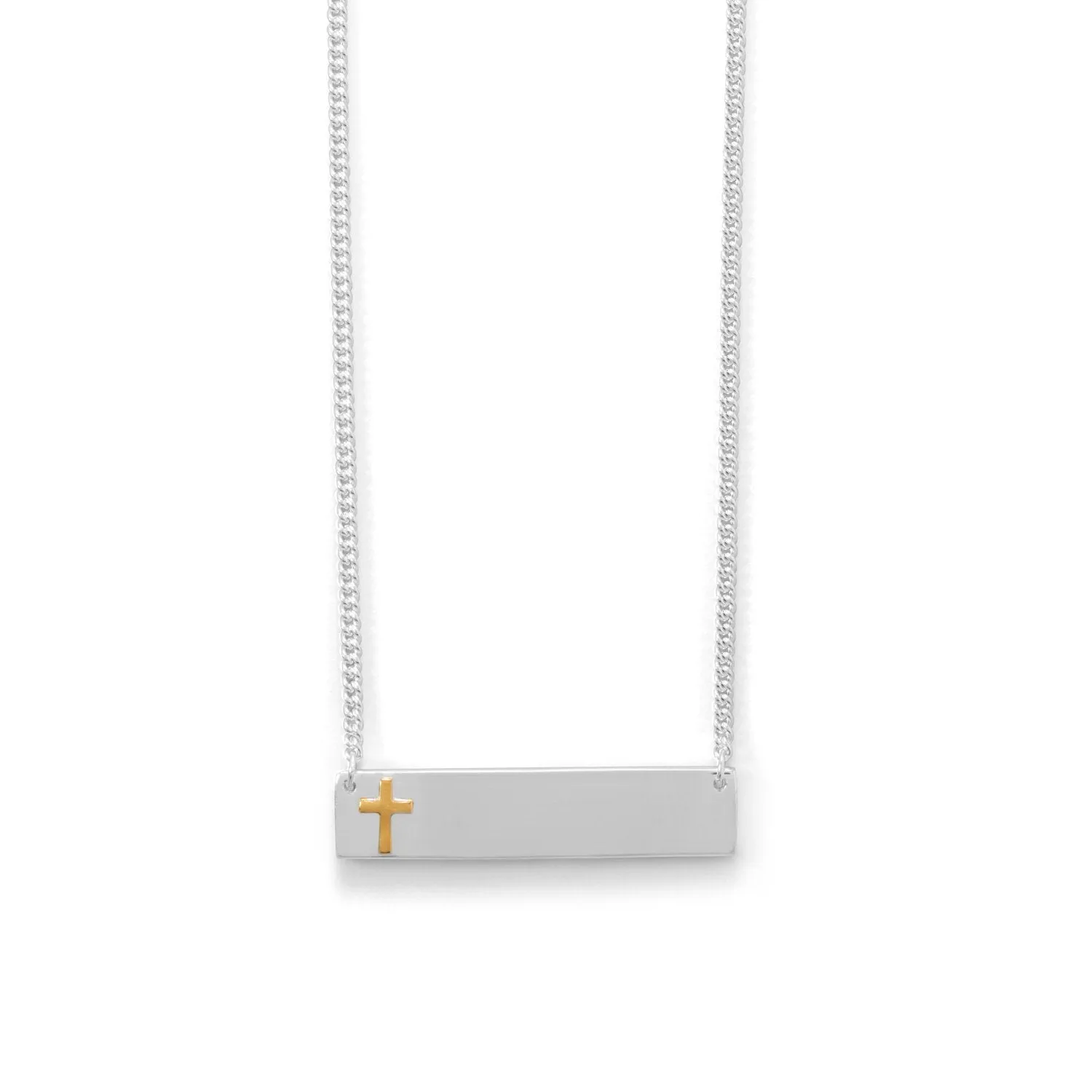 16"   2" Bar Necklace With 14 Karat Gold Plated Cross