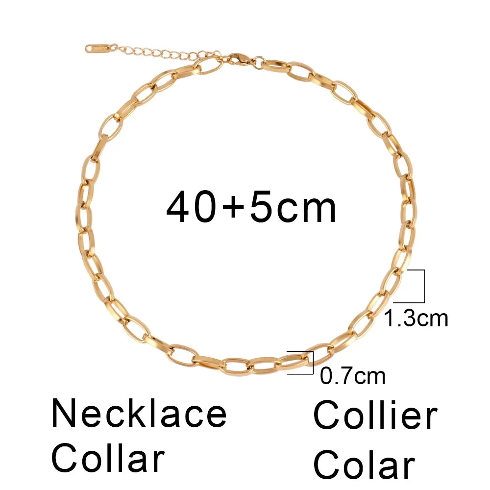 316L Stainless Steel Gold Color Thick Chain Choker Necklace
