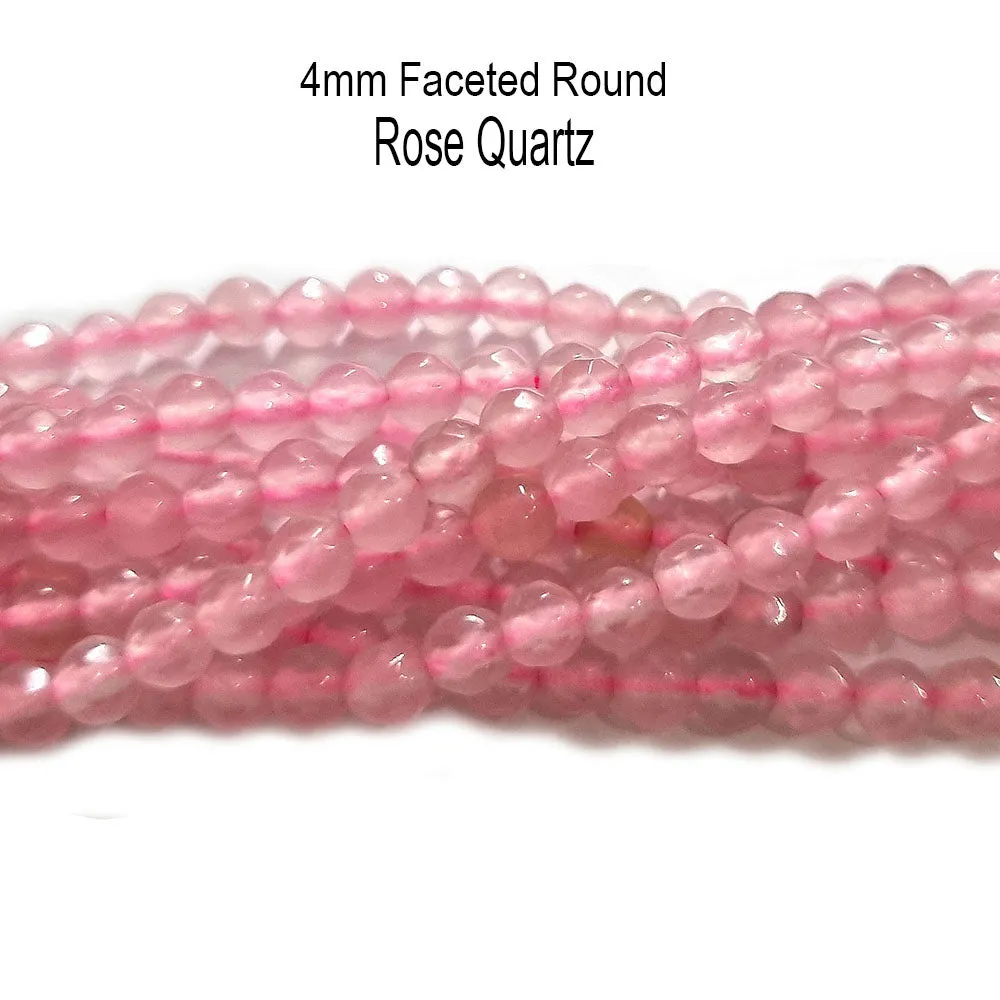 4mm Faceted Rose Quartz  Per Line