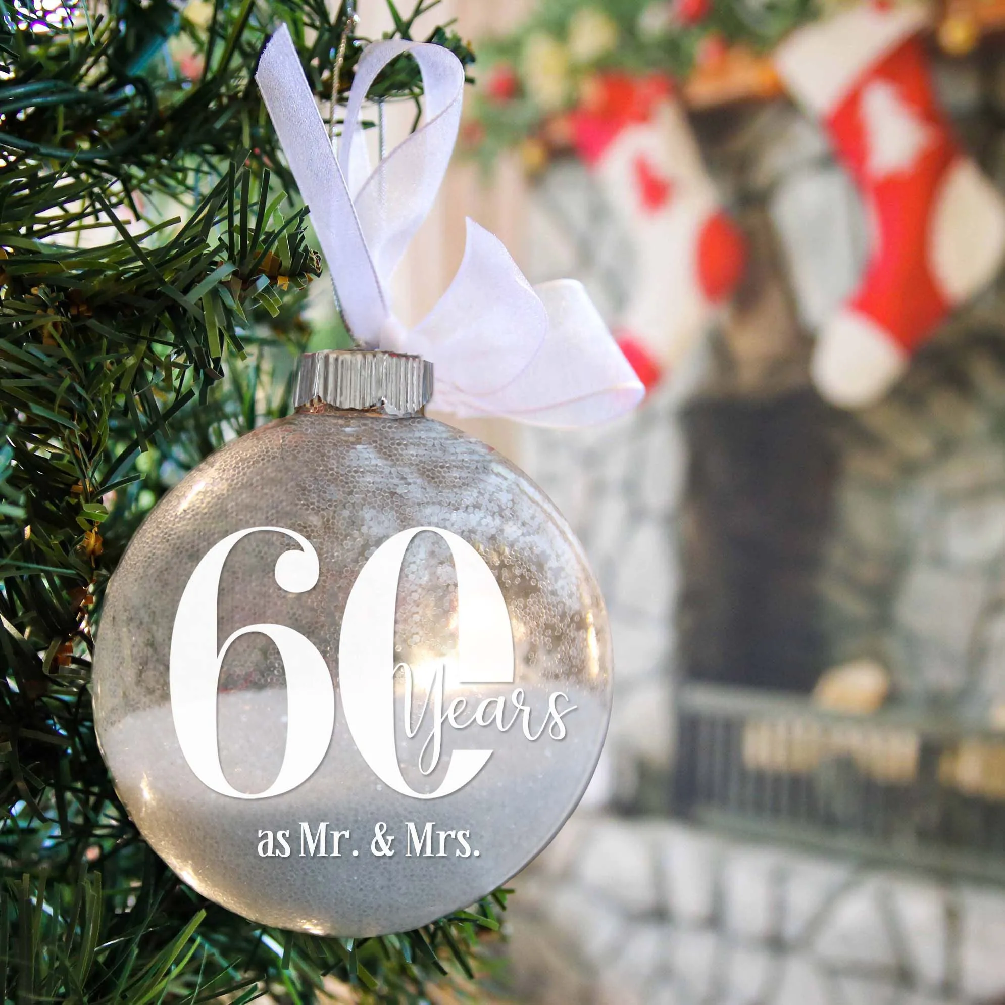 60th Wedding Anniversary Glitter Christmas Ornament