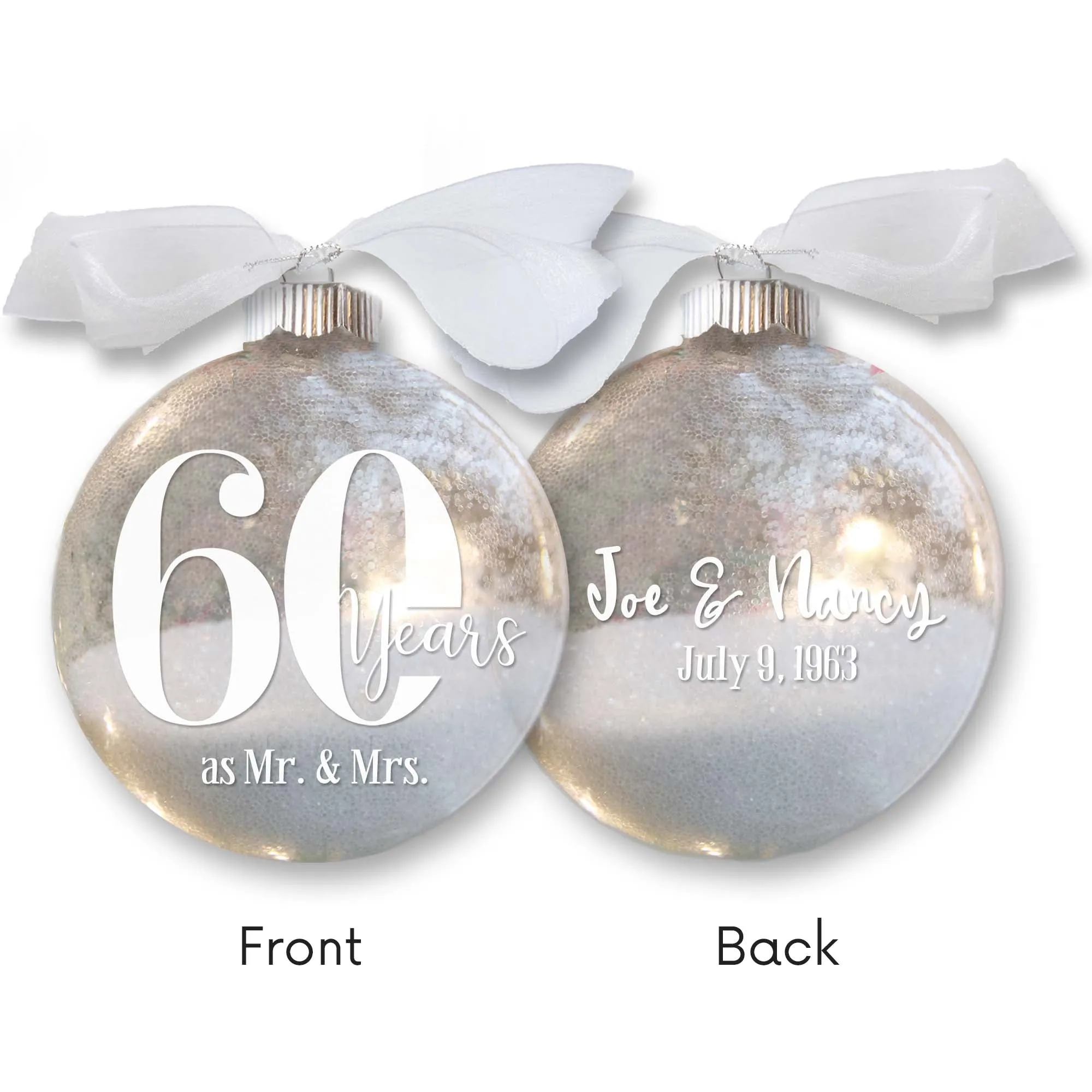 60th Wedding Anniversary Glitter Christmas Ornament