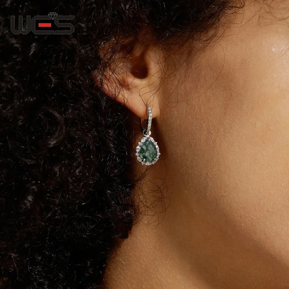 925 Silver 8*10mm Natural Moss Agate Earrings