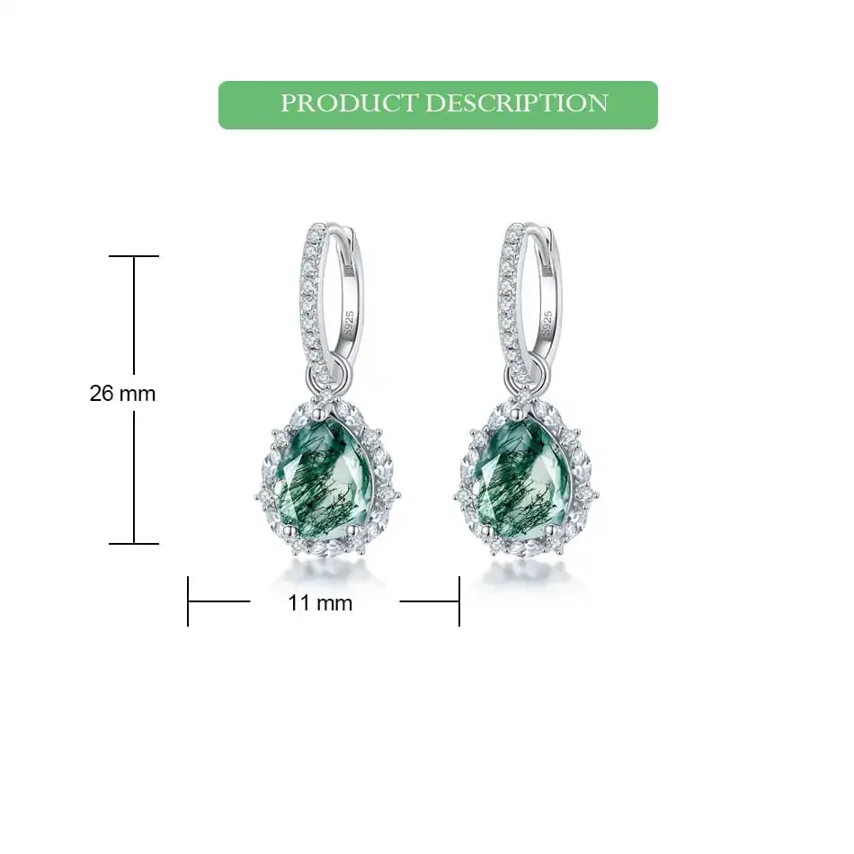 925 Silver 8*10mm Natural Moss Agate Earrings