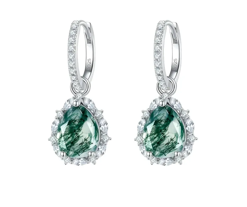 925 Silver 8*10mm Natural Moss Agate Earrings