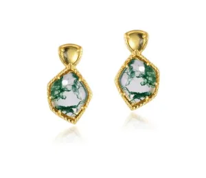 925 Silver Dangle Green Moss Agate Earrings
