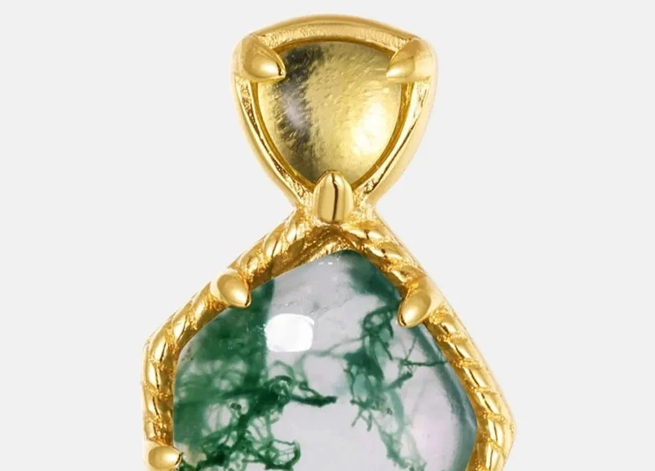 925 Silver Dangle Green Moss Agate Earrings