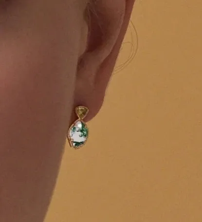 925 Silver Dangle Green Moss Agate Earrings