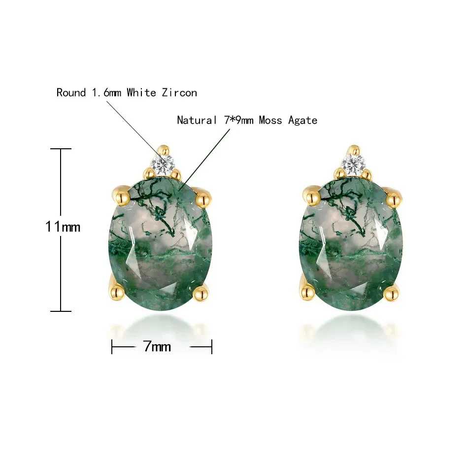 925 Silver Natural Moss Agate Stud Earrings