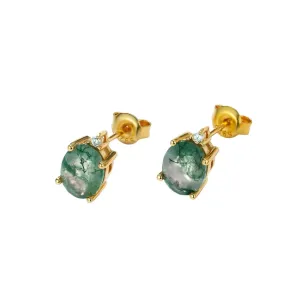 925 Silver Natural Moss Agate Stud Earrings