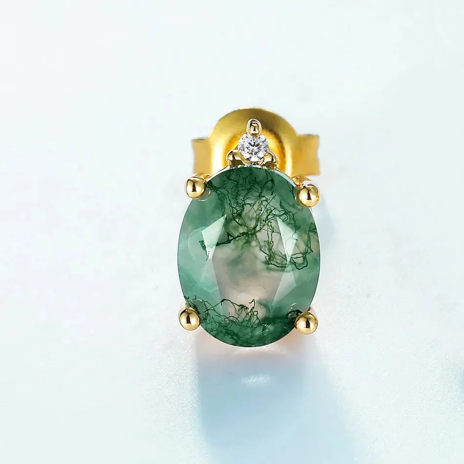 925 Silver Natural Moss Agate Stud Earrings