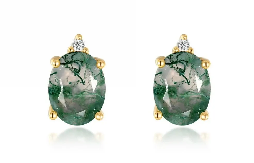 925 Silver Natural Moss Agate Stud Earrings