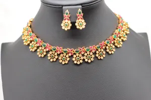 Adjustable Kemp Pendant Choker & Earring Set with Matte Finish