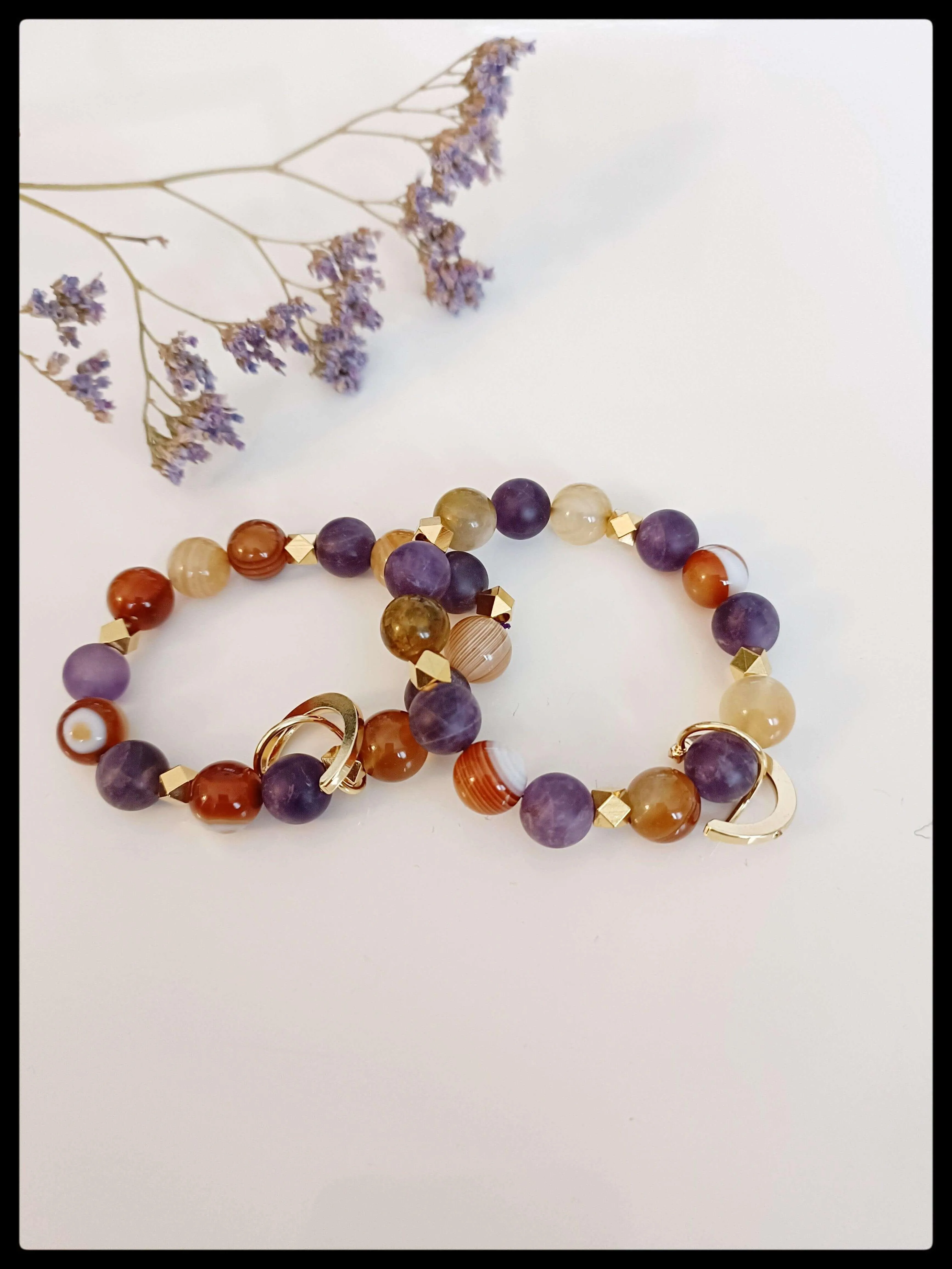 Agate & Amethyst Bead  Bracelet