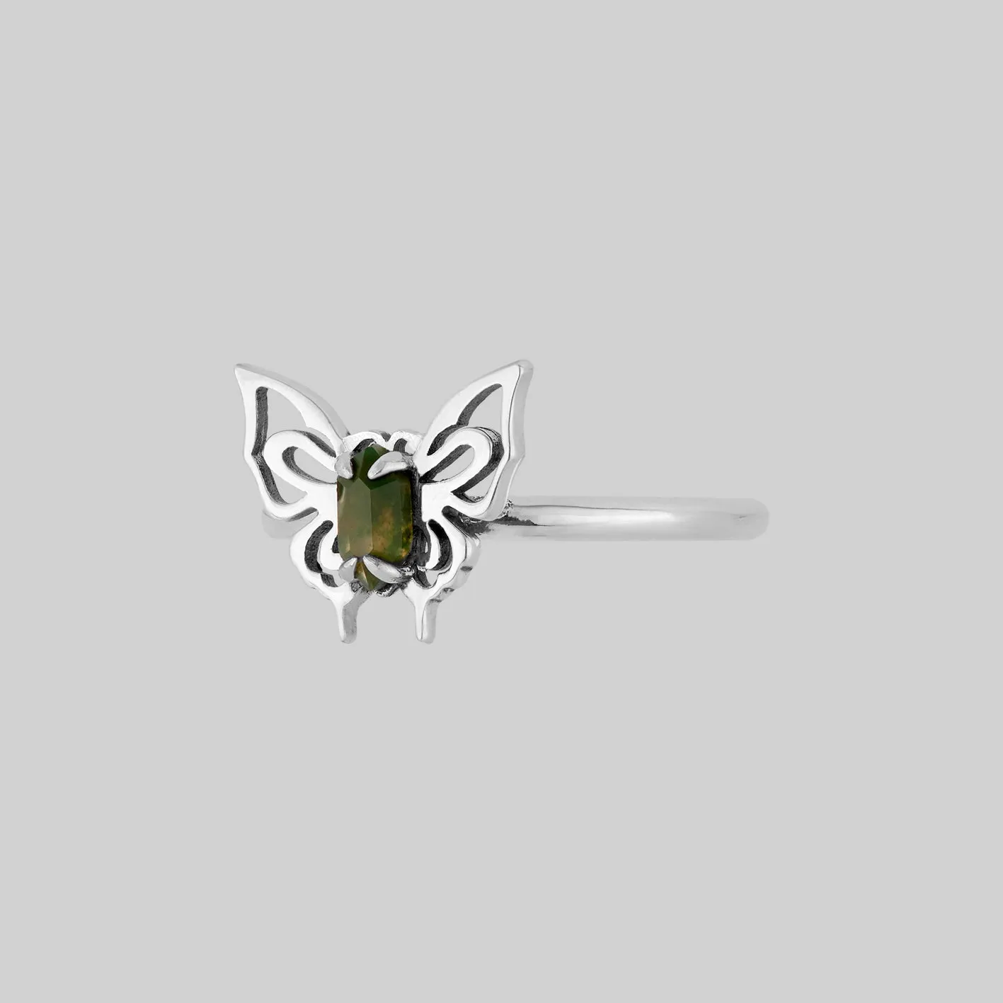 ANTHEIA. Moss Agate Butterfly Ring - Silver
