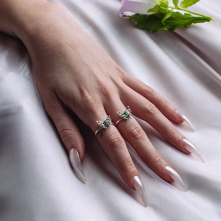 ANTHEIA. Moss Agate Butterfly Ring - Silver