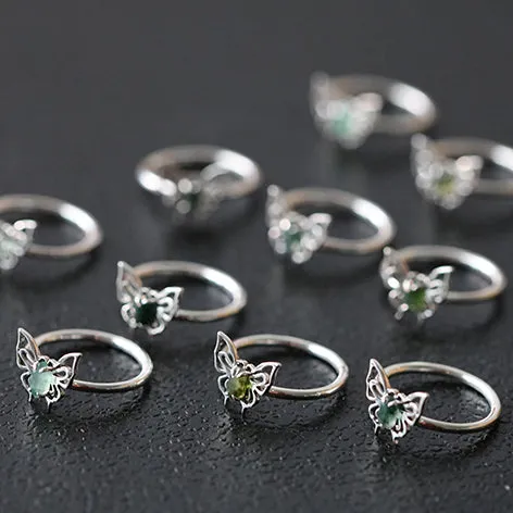 ANTHEIA. Moss Agate Butterfly Ring - Silver