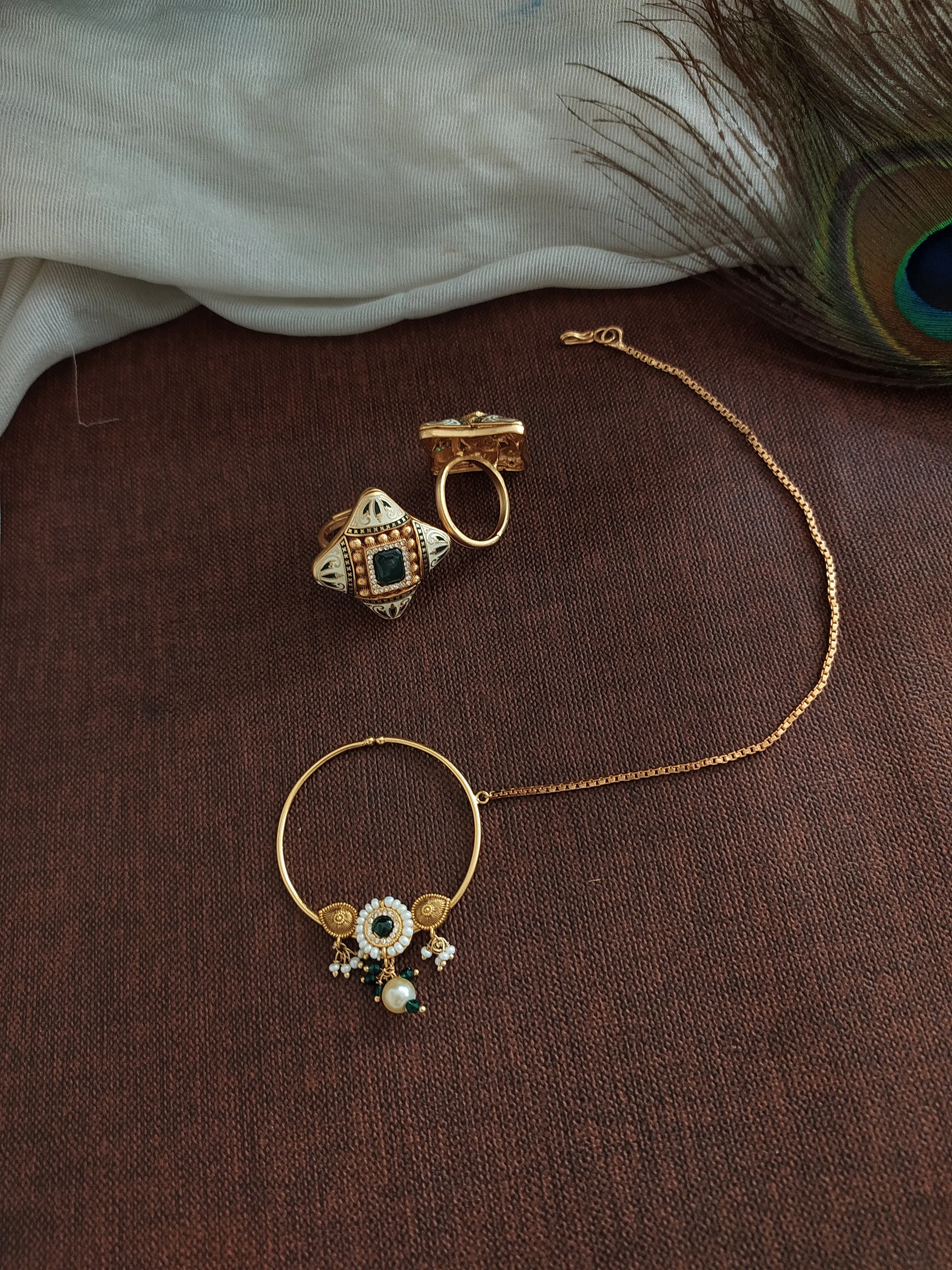 Antique Kundan Bridal Choker Set – Floral Design in Green and Baby Pink