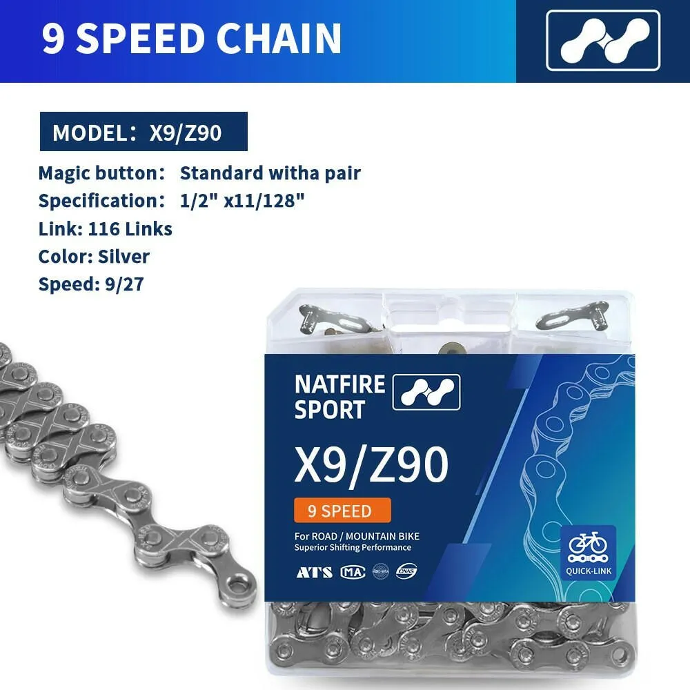 Bicycle Chain X8 X9 X10 Road MTB Bike 6 7 8 9 10 Speed 116 126L Chain with Quick-Link Compatible for Shimano Accessories