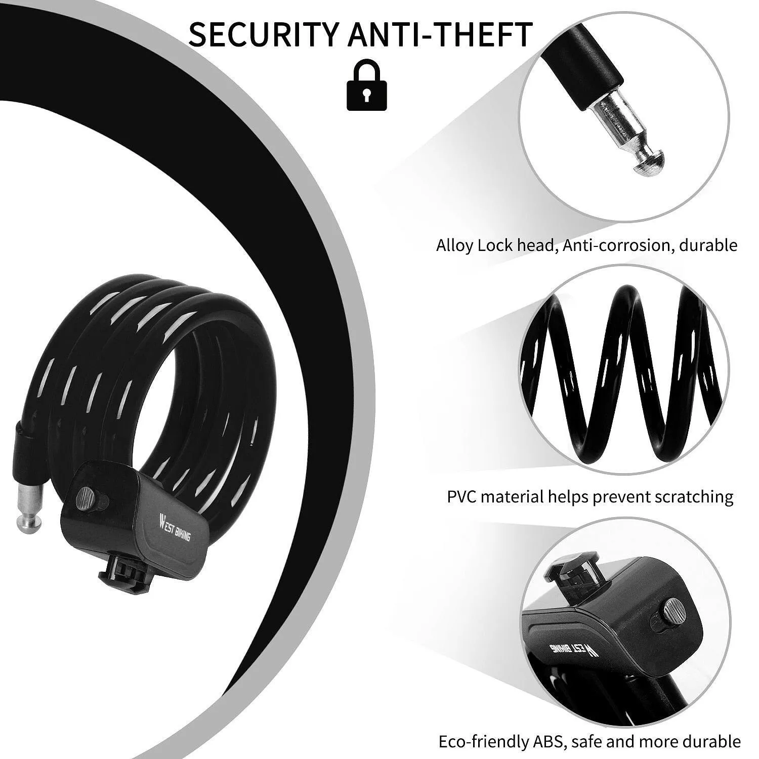 Bicycle Lock Helmet Lock Bicycle Safety Lock Password Rope Lock Steel Wire Lock Mountain Bike Backpack Lock Portable Steel