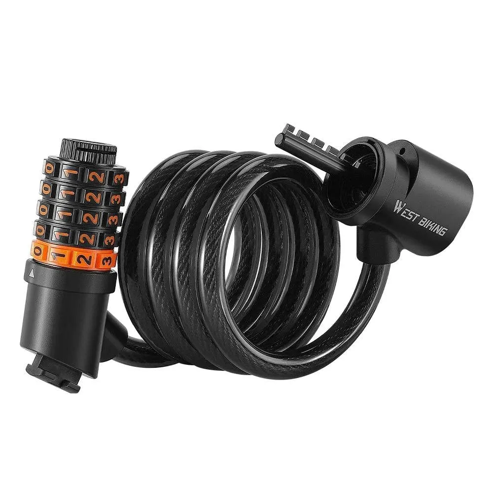 Bicycle Safety Lock Bike Motorcycle AntiTheft Elasticity Lock 5 Digits Combination Password Bike Steel Cable Lock with Taillight