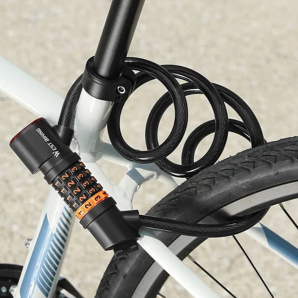 Bicycle Safety Lock Bike Motorcycle AntiTheft Elasticity Lock 5 Digits Combination Password Bike Steel Cable Lock with Taillight