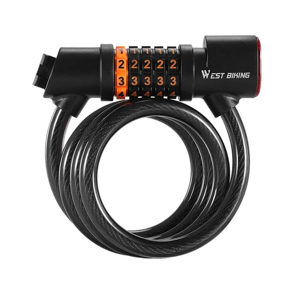 Bicycle Safety Lock Bike Motorcycle AntiTheft Elasticity Lock 5 Digits Combination Password Bike Steel Cable Lock with Taillight