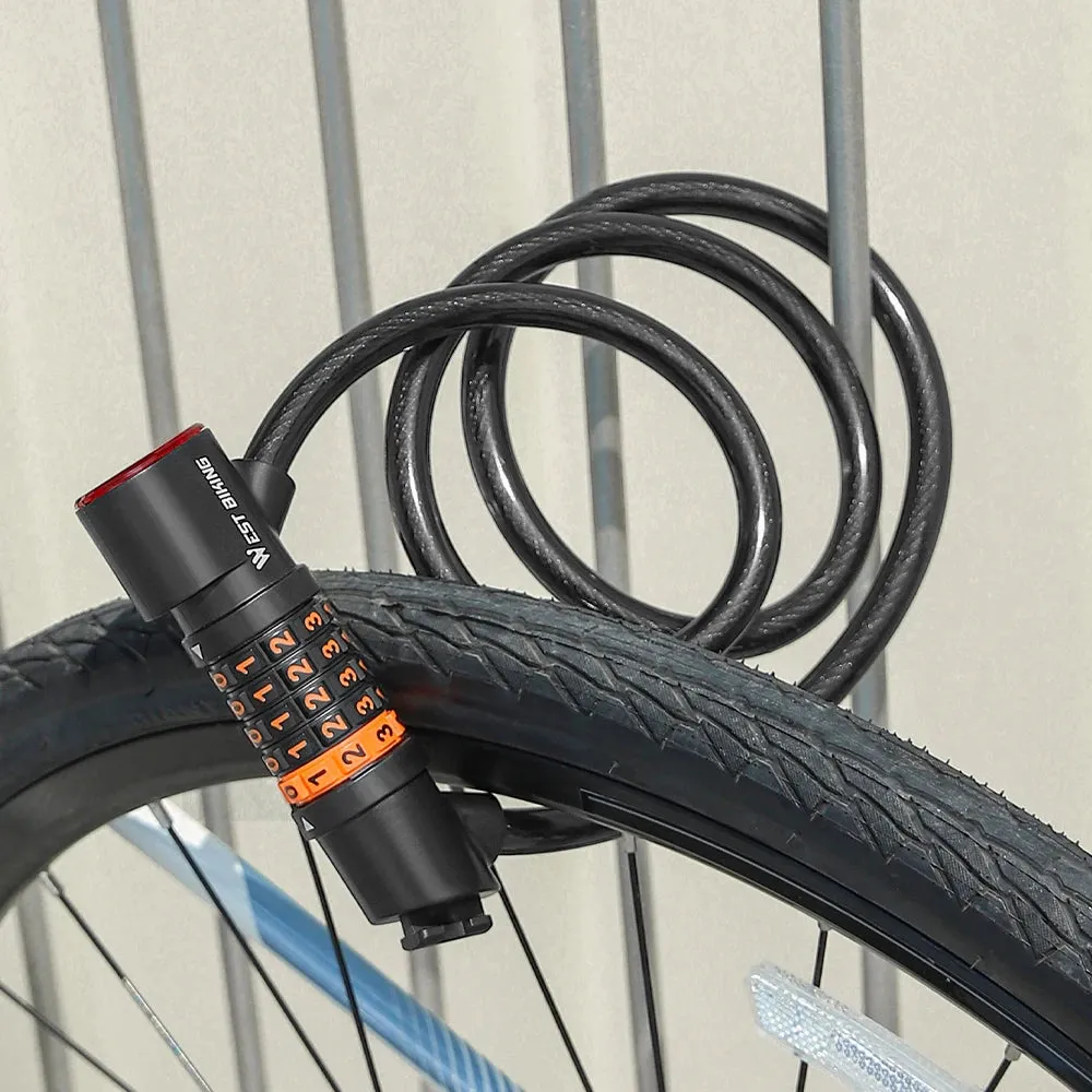 Bicycle Safety Lock Bike Motorcycle AntiTheft Elasticity Lock 5 Digits Combination Password Bike Steel Cable Lock with Taillight