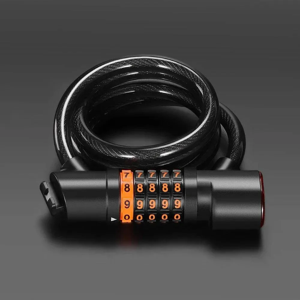 Bicycle Safety Lock Bike Motorcycle AntiTheft Elasticity Lock 5 Digits Combination Password Bike Steel Cable Lock with Taillight