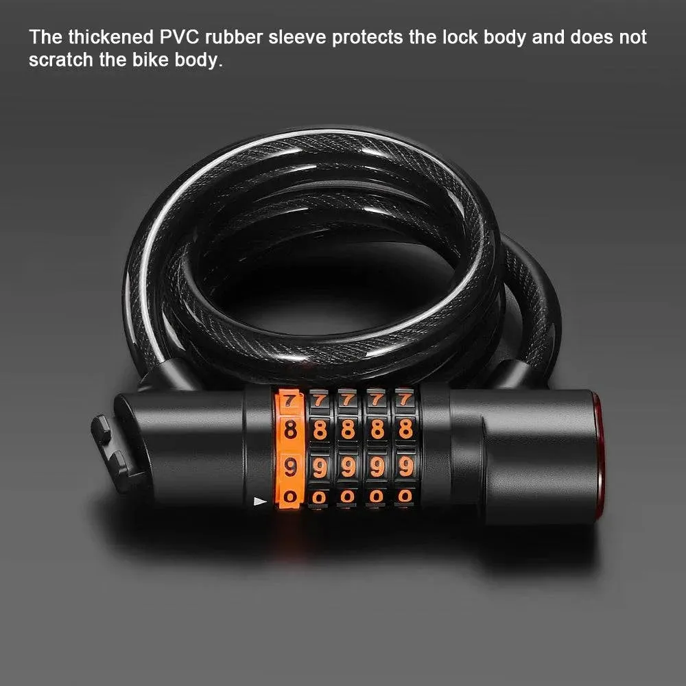 Bicycle Safety Lock Bike Motorcycle AntiTheft Elasticity Lock 5 Digits Combination Password Bike Steel Cable Lock with Taillight