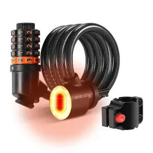 Bicycle Safety Lock Bike Motorcycle AntiTheft Elasticity Lock 5 Digits Combination Password Bike Steel Cable Lock with Taillight