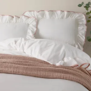 Blousey Ruffled Cotton Pillowcase Pair Pink