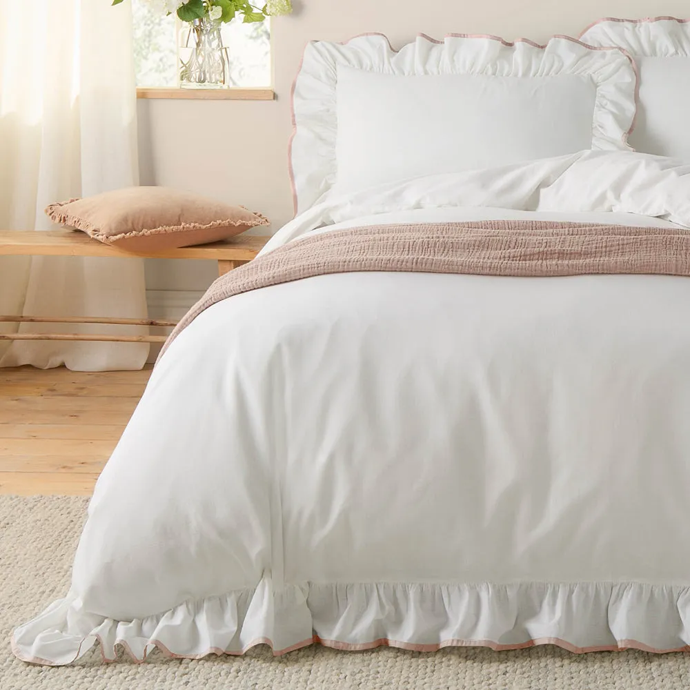 Blousey Ruffled Cotton Pillowcase Pair Pink