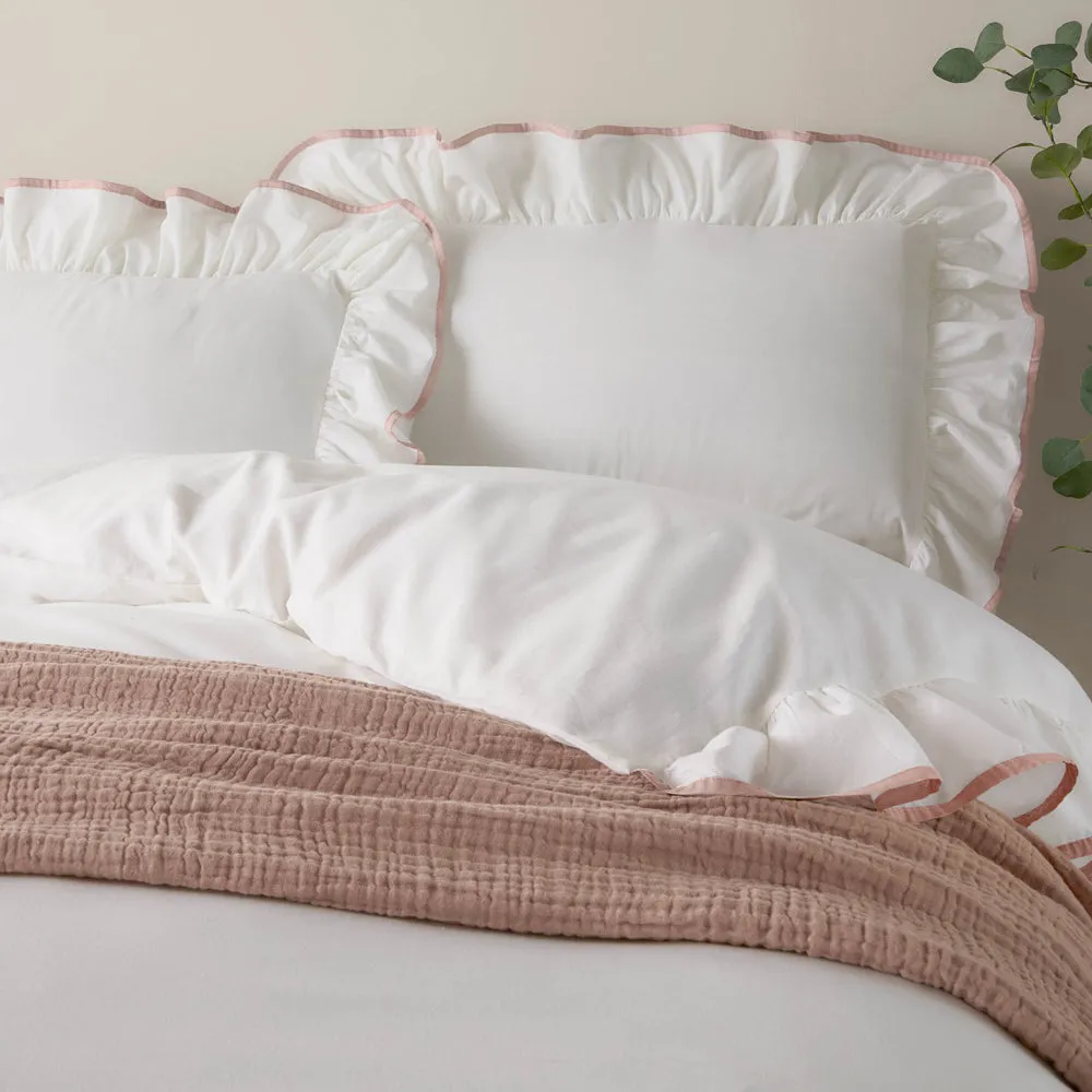Blousey Ruffled Cotton Pillowcase Pair Pink