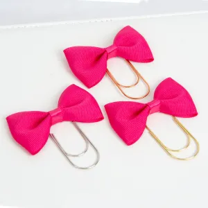 Bright Pink Bow Wide Planner Clip - Bookmark in Silver, Gold or Rose Gold