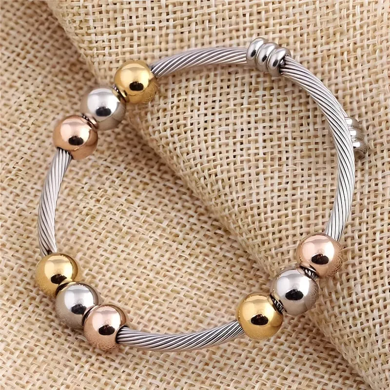 Cable Stretch Colorful Beads Cuff Bracelet