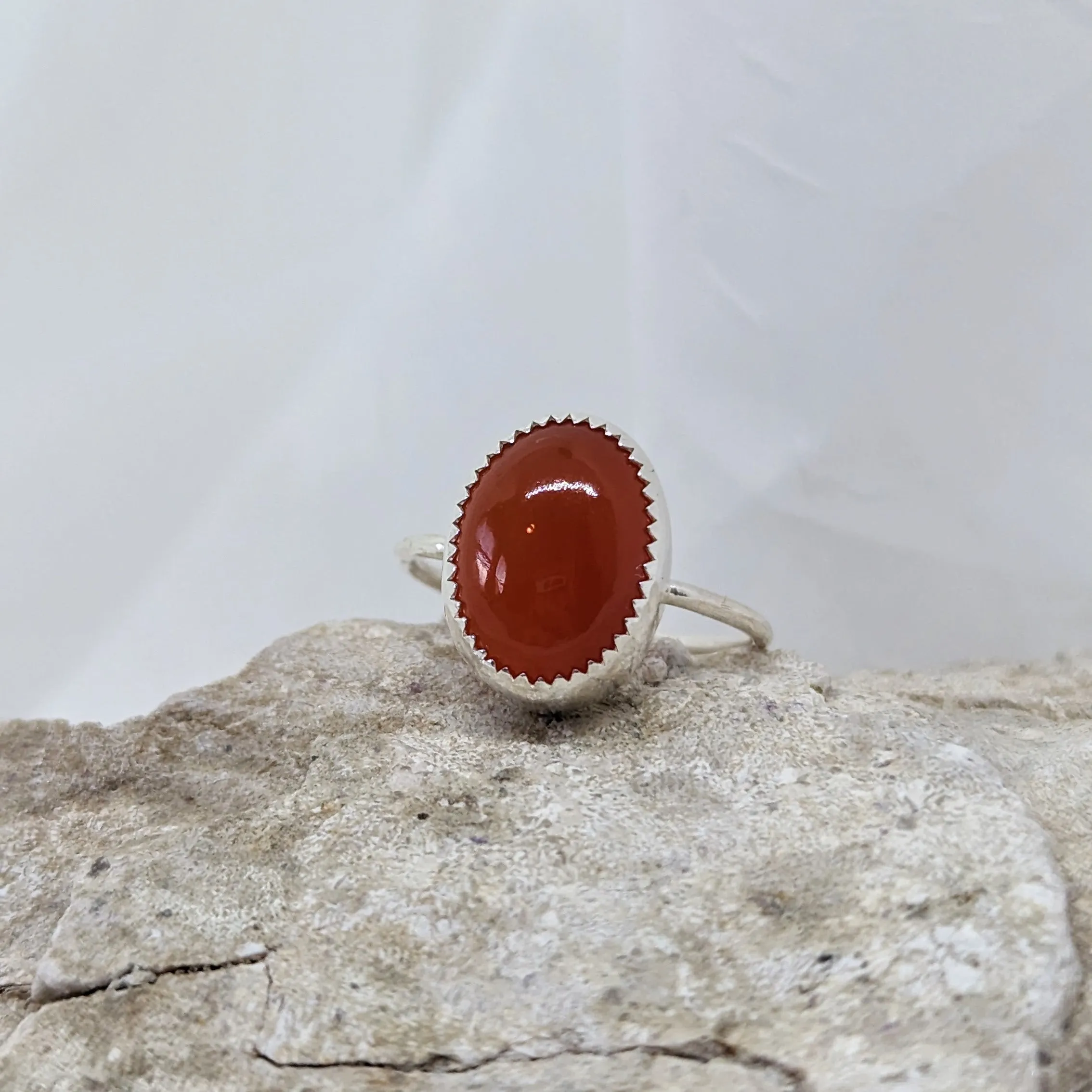 Carnelian Ring with Serrated Bezel