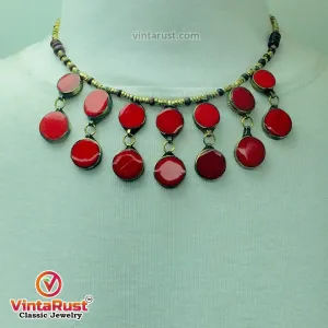 Coral Stone Beaded Choker with Ring and Earrings