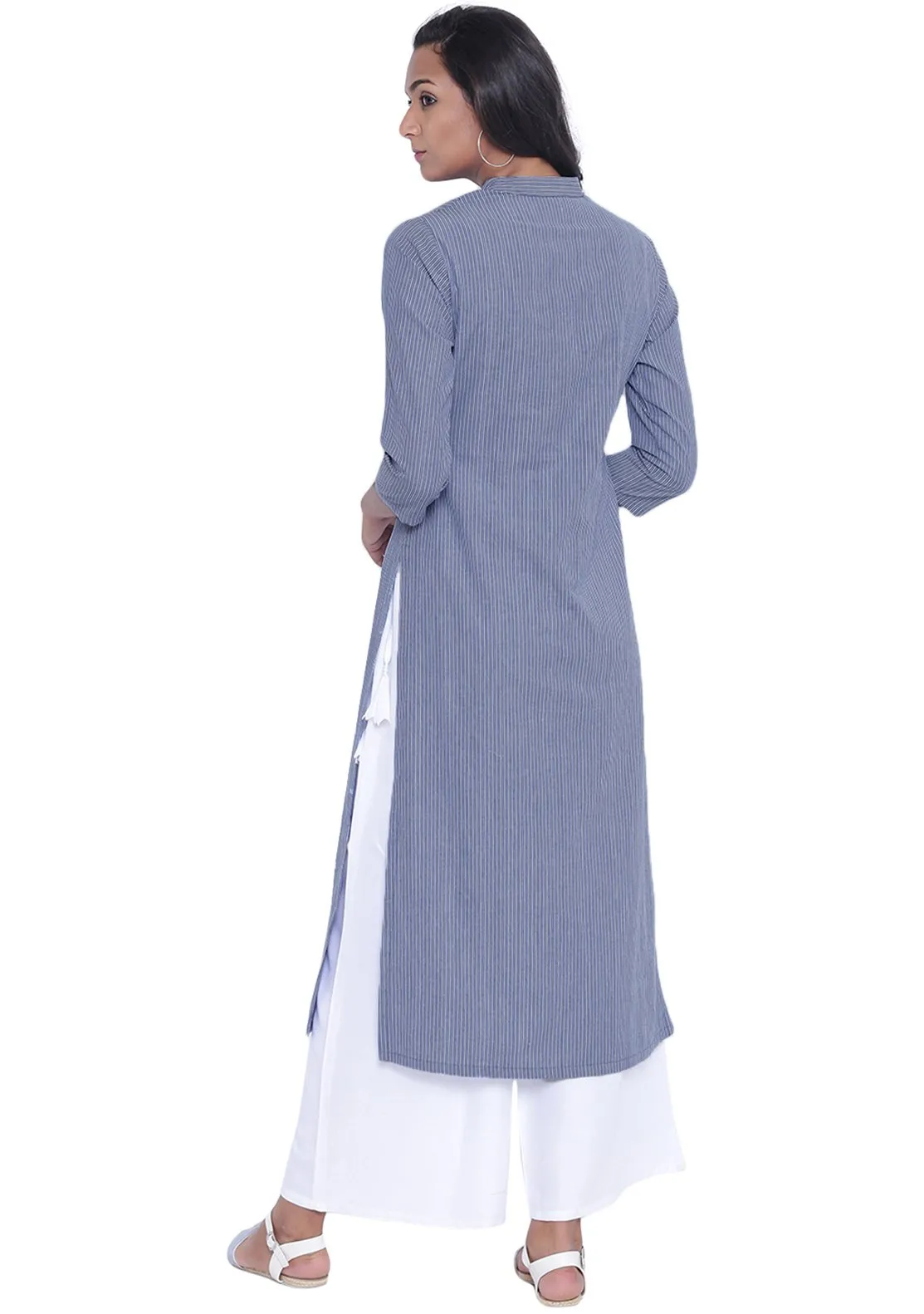 Cotton Stripe Pocket Button-down Kurta Set