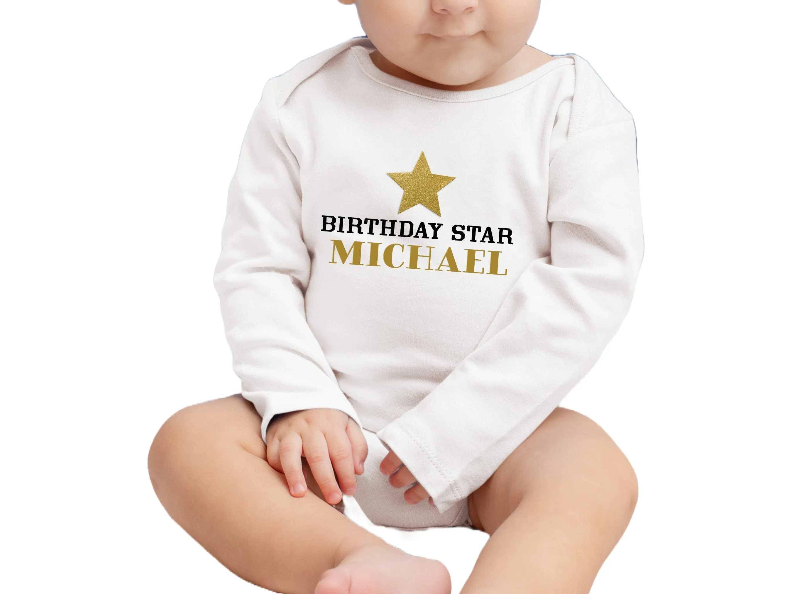 Custom bodysuit Birthday Star Design with baby Name 1st Birthday or Christmas Gift