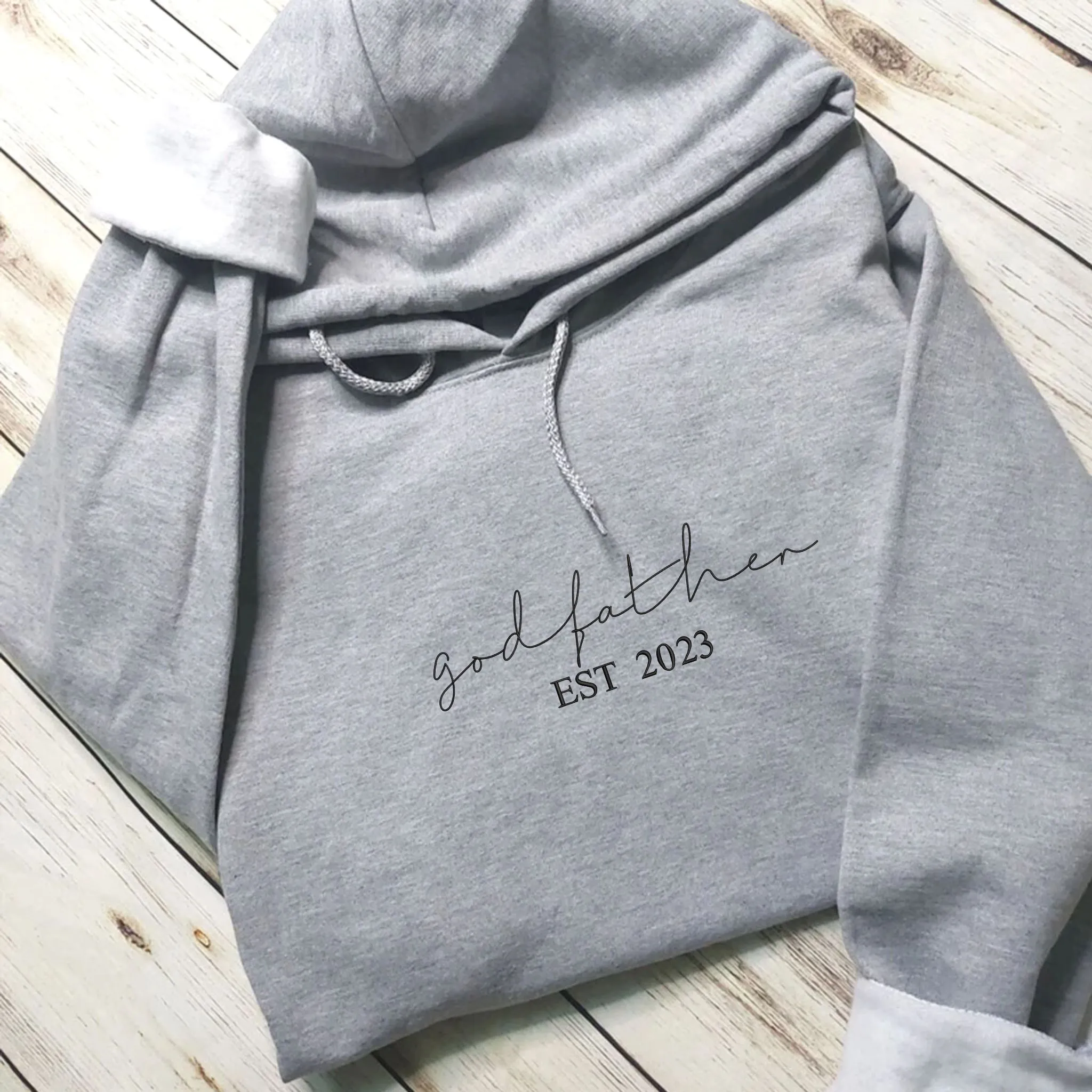 Custom God Father EST Hoodie With Kids Name On Sleeve, Best Godfather Gifts From Godson