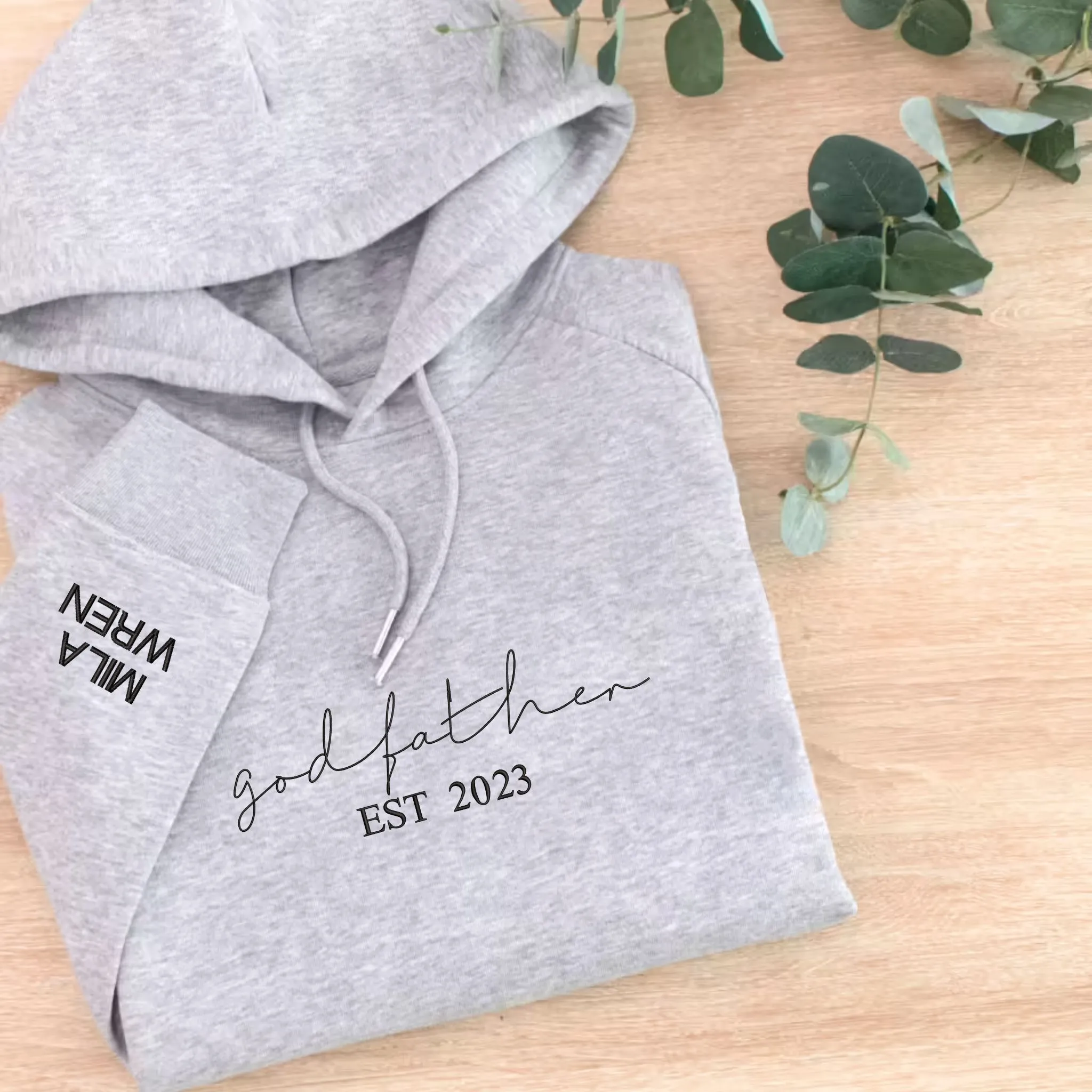 Custom God Father EST Hoodie With Kids Name On Sleeve, Best Godfather Gifts From Godson